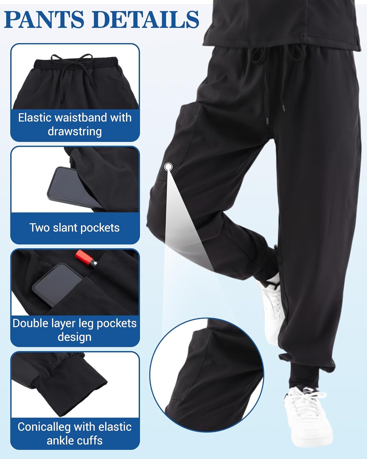 Shyyween 3 Set Scrub for Women V Neck Top Jogger Pant with 3 Pocket Mock Wrap Top Princess Seam for Nursing Home Hospital