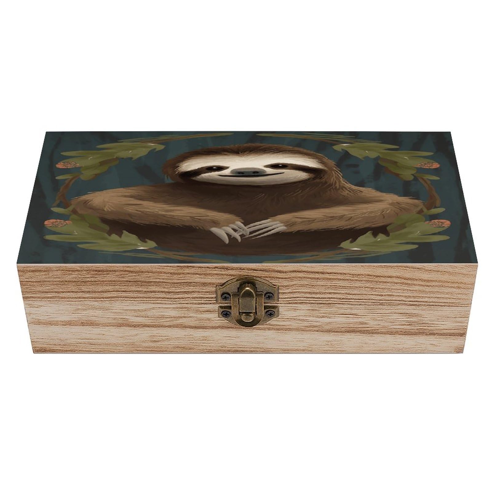 asbwuo Sloth Wood Keepsake Box Wooden Box with Hinged Lid