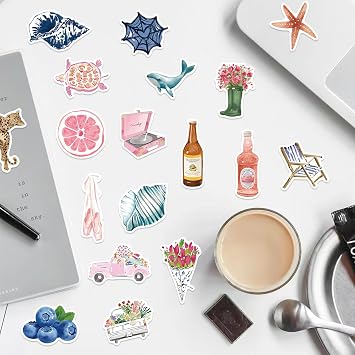100 Pack Aesthetic Stickers - Waterproof Vinyl Decals for Water Bottle, Laptop, Journal | Cute Cartoon Watercolour Designs | Unique Gift Ideas for Girls, Teens, Adults