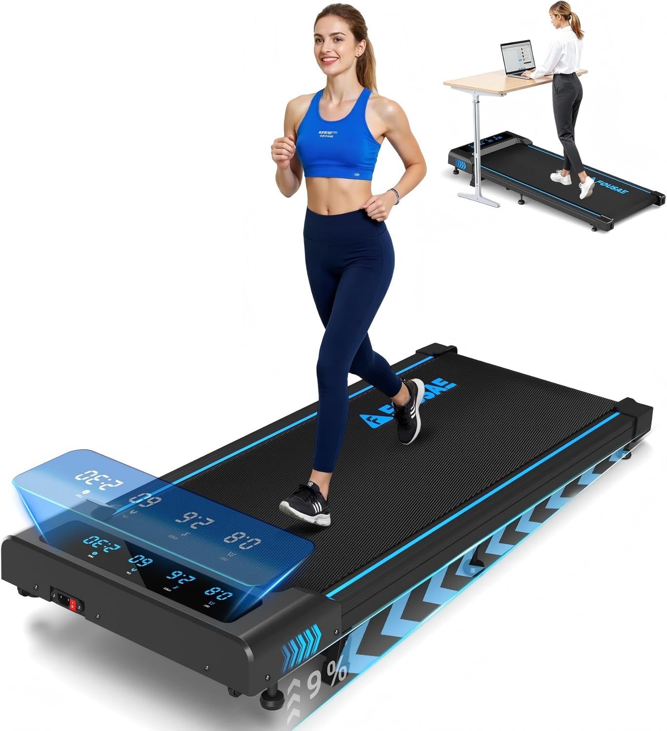 FOUSAE Walking Pad, 1-10 km/h Laufband für Zuhause mit 9% Steigung, 2.5HP Walking Machine mit LED-Anzeige, Fernbedienung, 12 Programes, Doppelter Stoßdämpfung Bis 150kg Belastbar