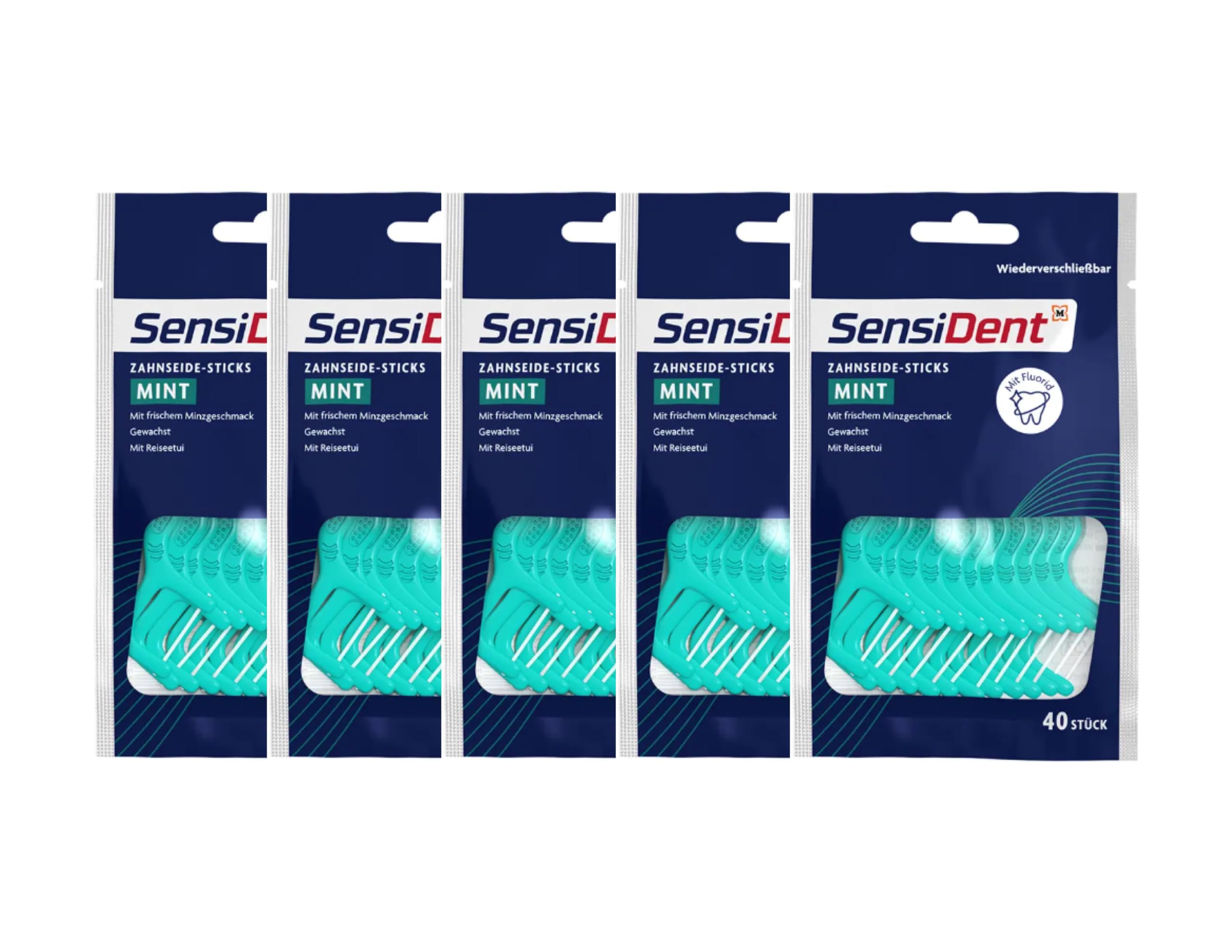 5 x Sensident Sticks nić dentystyczna miętowa