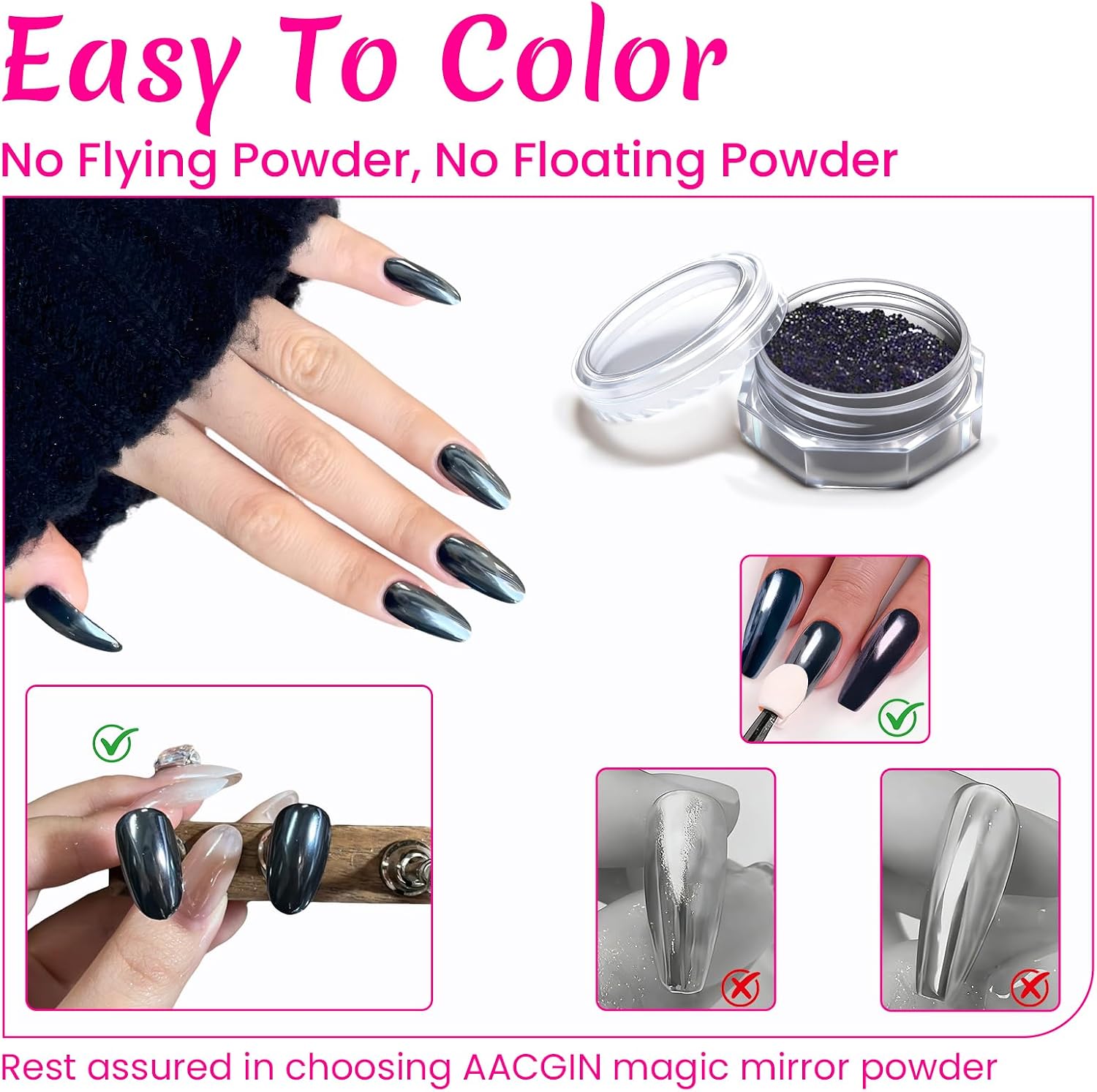 4pcs Multicolored Black Chrome Nail Powder, Mirror Effect Metallic Luster Glitter Powder for Nails, Glazed Manicure Pigment Decor for Gel Polish Salon Manicure Home DIY