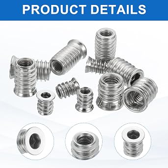 sourcing map 6Pcs Threaded Inserts Nuts, M8x25mm Hex Socket Drive Nut Inserts for Wood - 304 Stainless Steel Screws Furniture Screw in Nuts Bolt Fastener Connector Wood