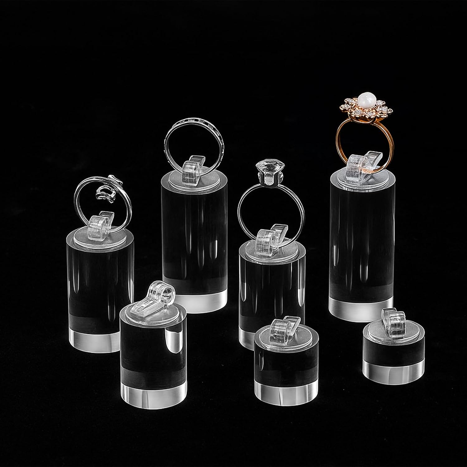 7 Pcs Clear Acrylic Ring Display Stand, Crystal Cylinder Holder