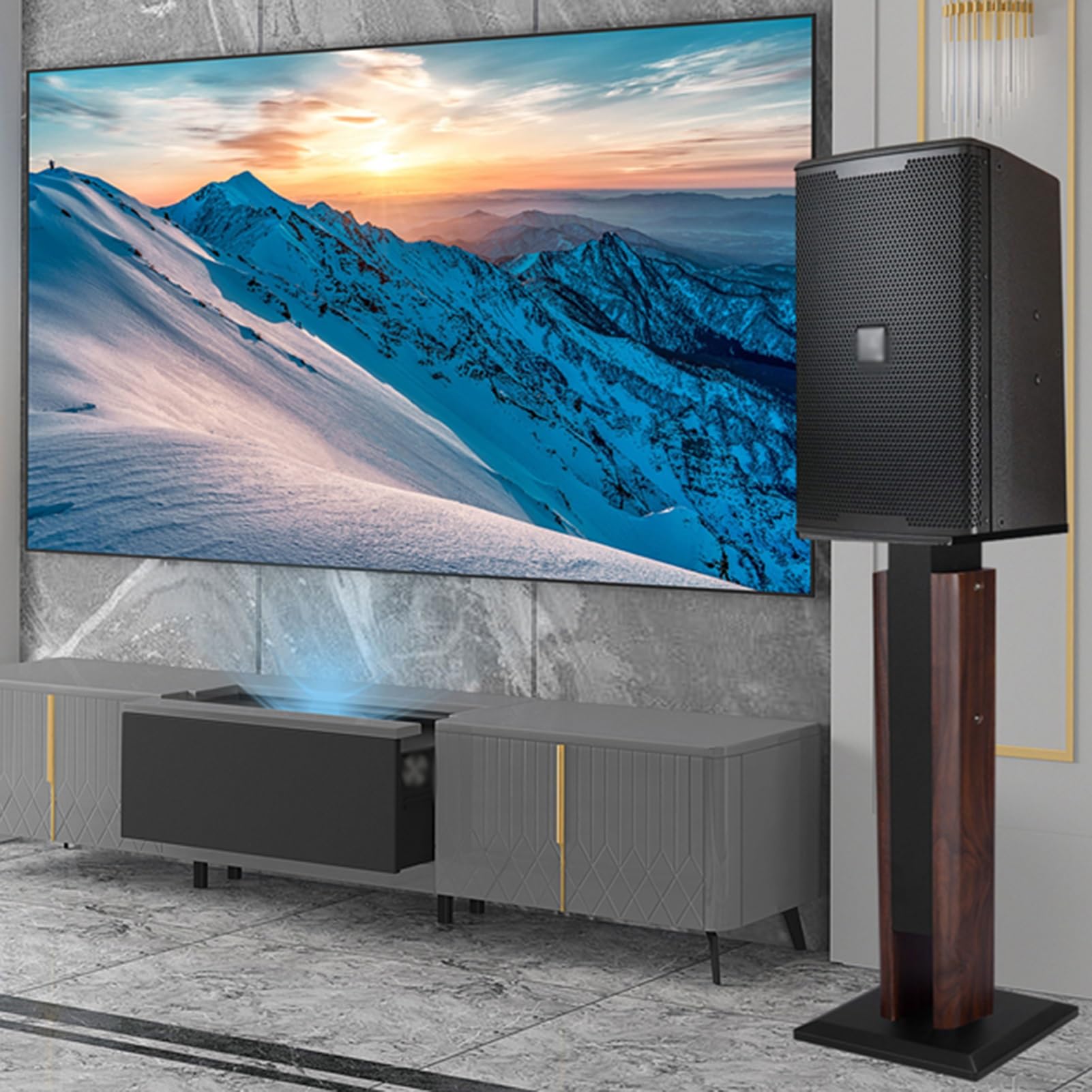 Regulowane uniwersalne stojaki na głośniki, para uchwytów audio z drewna orzechowego, stojaki na głośniki z redukcją szumów wibracji, do kina domowego (wysokość 65 cm)