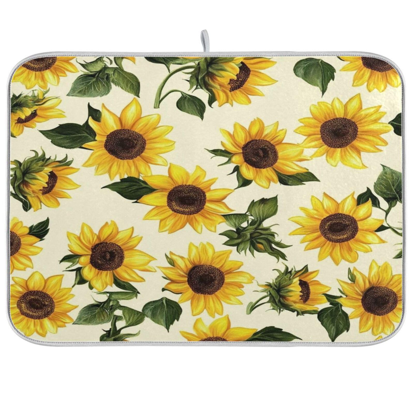Florals Sunflowers Dish Drying Mat for Kitchen Dishes Mats Pad Absorbent Drying Mats Fast Dry Dish Drainer Mats for Counter 18x24 Coffee Bar Mats