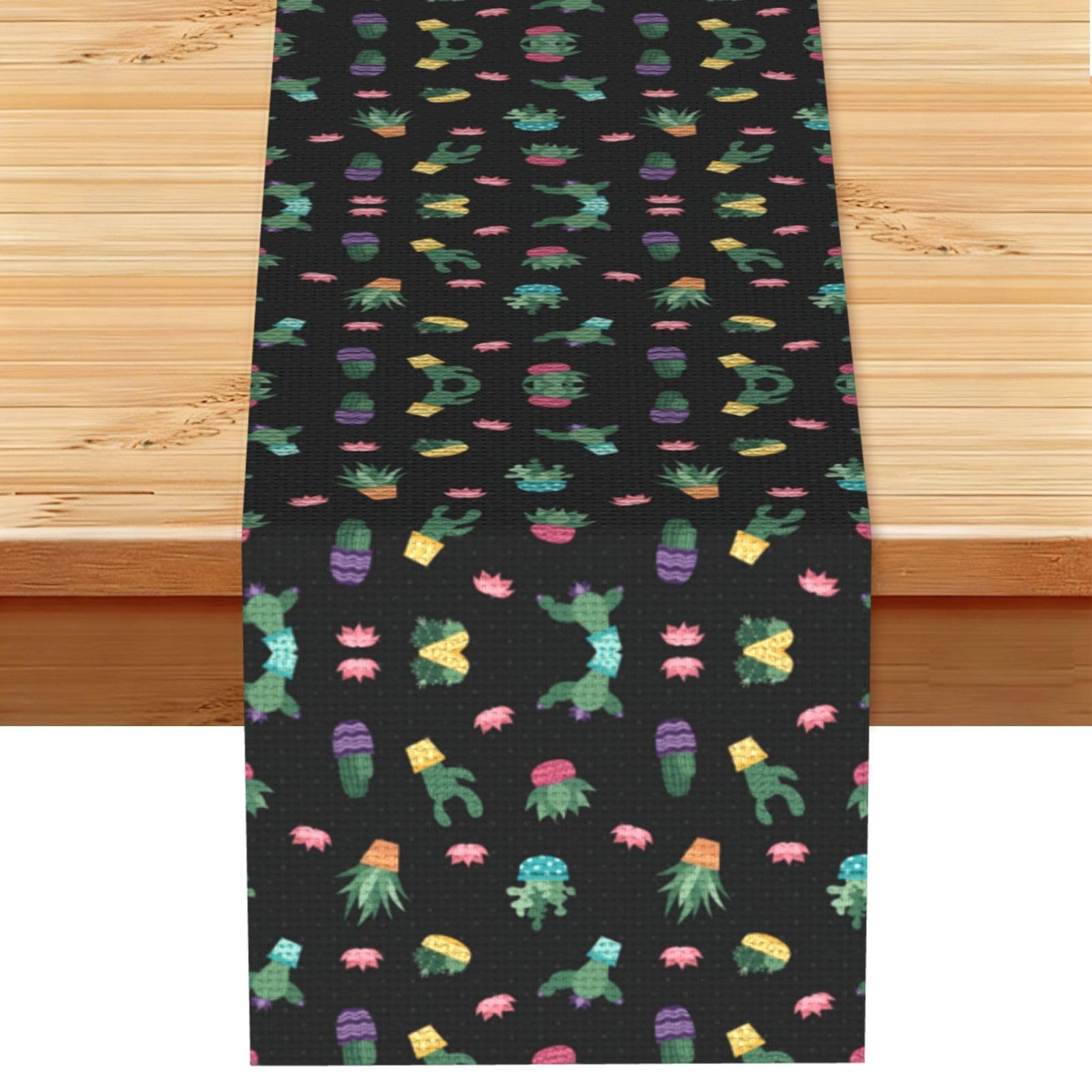 Cactus.. Printed Kitchen Table Runner 13x72, Faux Linen Style Decor for Home Wedding Banquet Fireplace