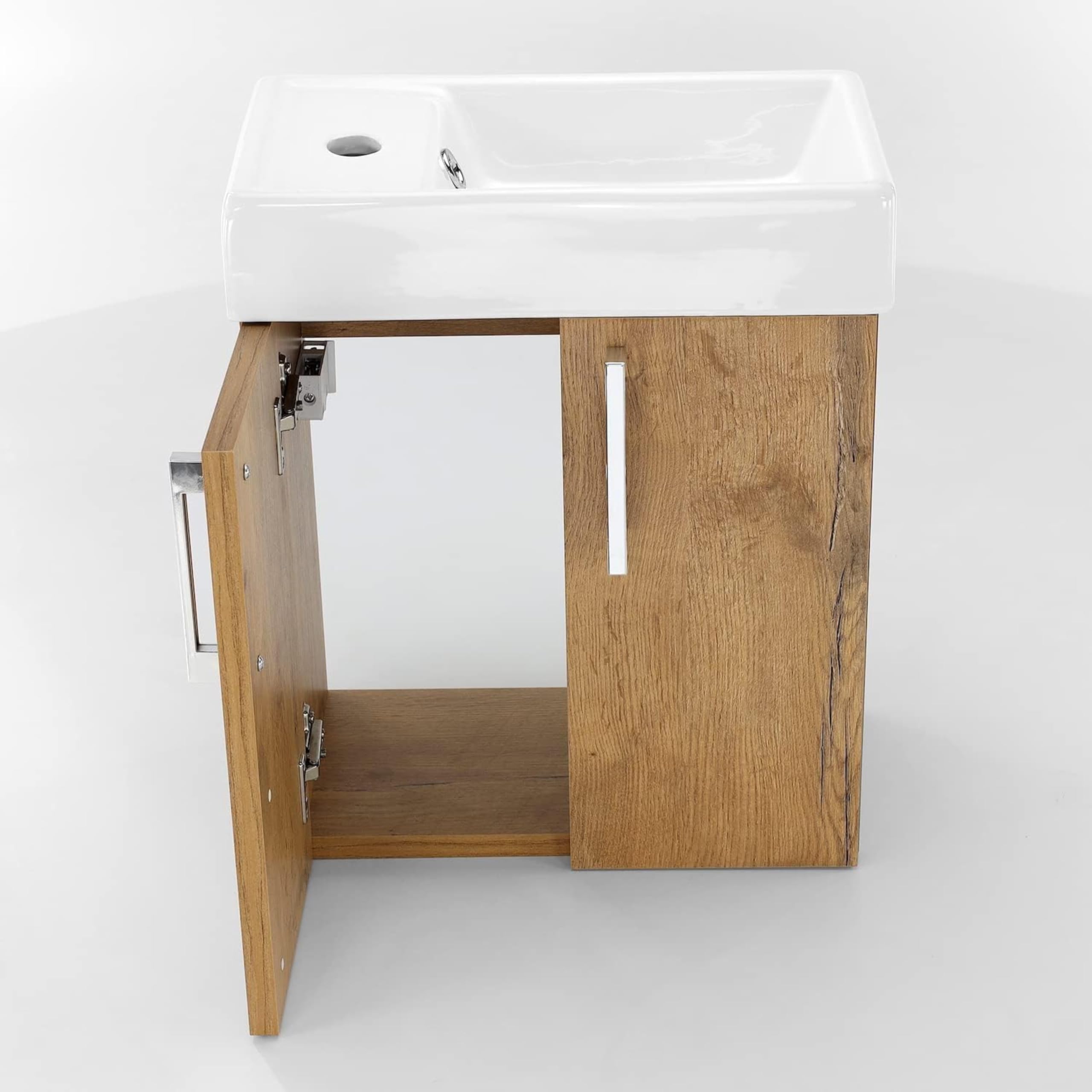Lavandino Bagno con Mobiletto 40 cm Majorka, Ceramica, Mobile Bagno con Lavabo, Mobile Lavabo, Mobiletto Sotto Lavandino - Marrone