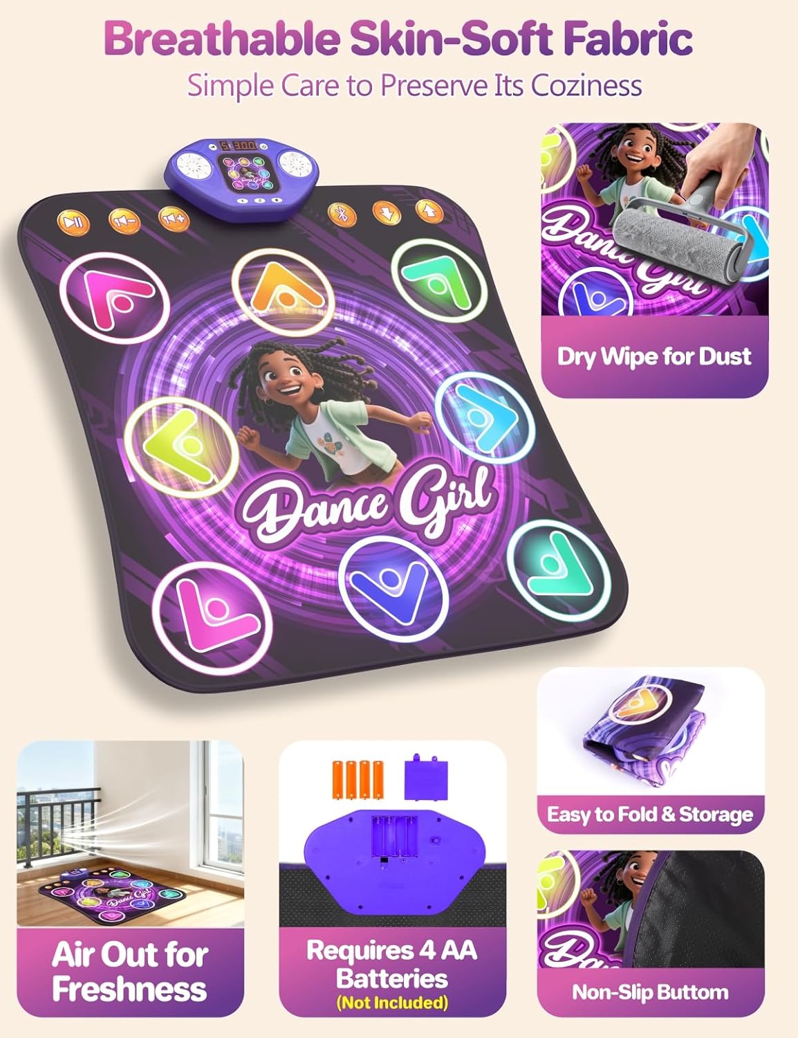 Dance Mat Toys for 3-12 Year Old Kids, Bluetooth Dance Pad with Light-Up 8 Keys,Interactive Dance Game with 4 Modes,Built-in Music&Non-Slip,Christmas Birthday Gift for Girls,Boys - Image 5