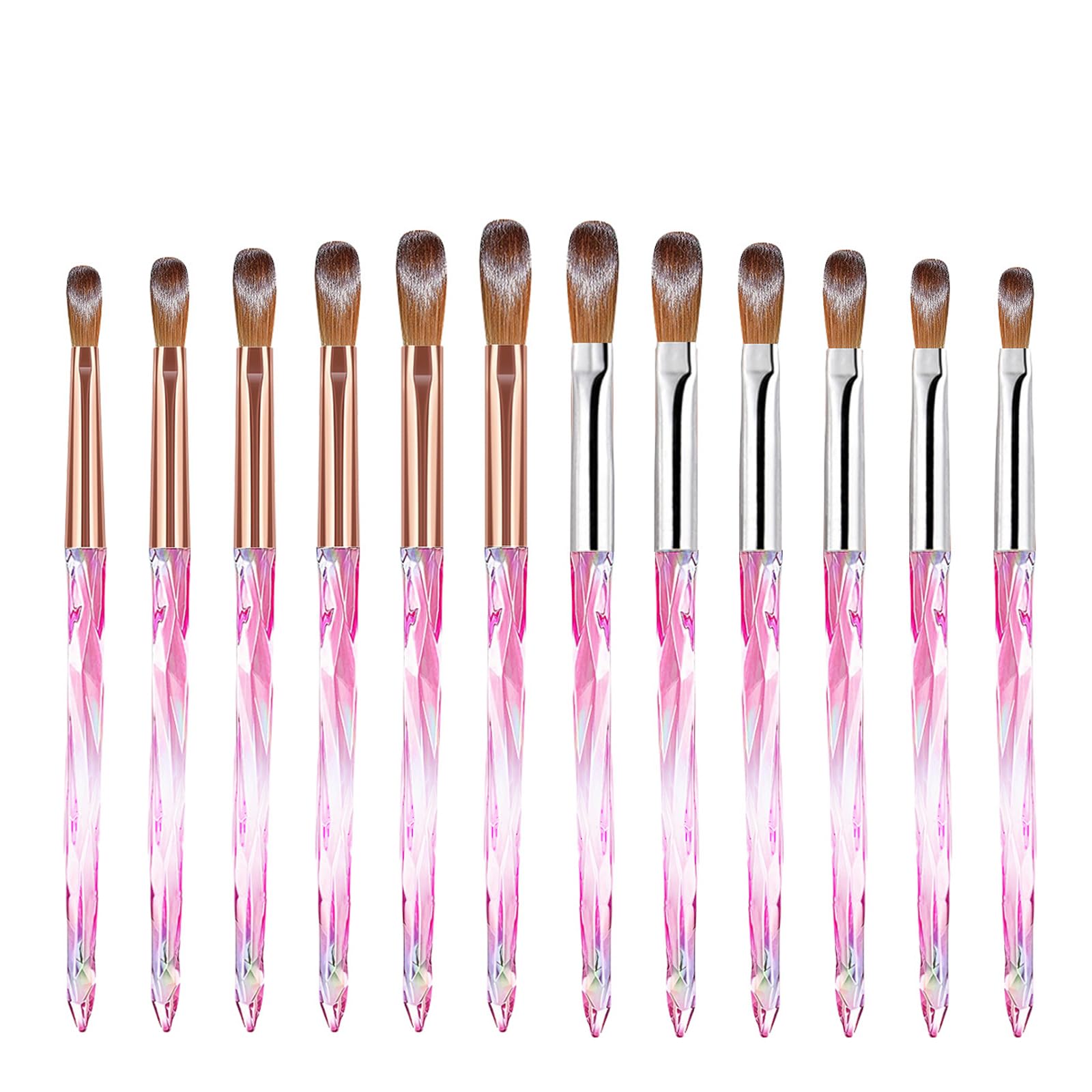 12 Pcs Acrylic Nail Brush Art Brushes Set Pink Nail Brush 3D Carving For Apply Acrylic Powder Extension For Diy Home Salon Art Manicure Tool