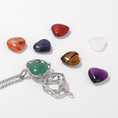 Miniatura 6 de Raicegs Heart Shaped Crystals and Healing Stones 7 Chakra Crystal Necklace 0.8 inch Heart Gemstones Natural Stones Necklaces for Women Spiritual
