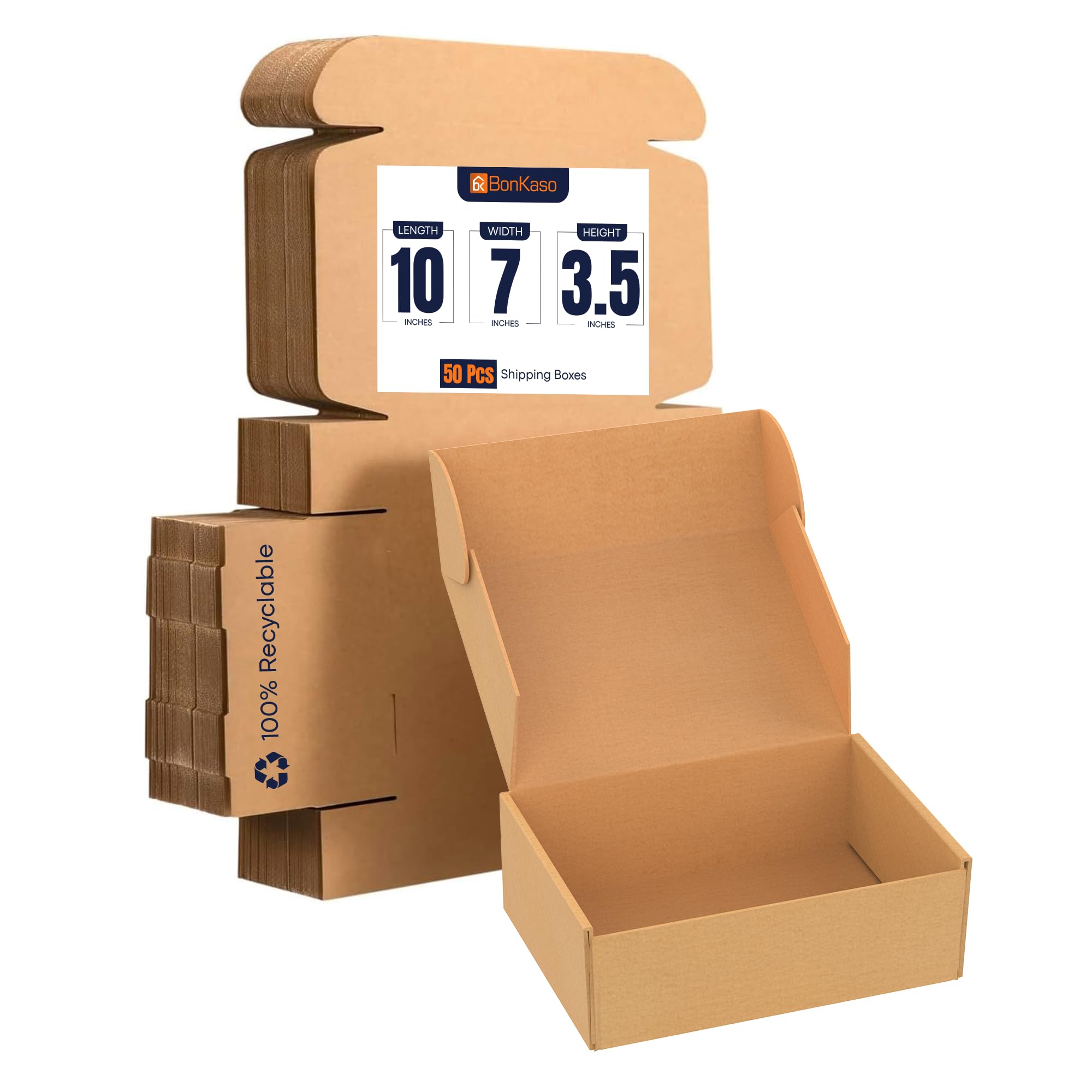 BonKaso 3 Ply Brown Flap Corrugated Boxes for Packaging | 10"x7"x3.5" (Pack of 50) | Cardboard Packing for Shipping, Moving & Storage | Carton for Courier & Goods Transportation.-image-19