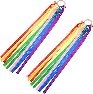 BESTOYARD 2 Peças Sinos De Fita De Arco-Íris DIY Mão Kite Waldorf Mão Kite Dança Serpentinas Anel De Dança Brinquedo Montessori Mão Kite Fitas De Dança Crianças Brinquedo Exclusivo Cinto