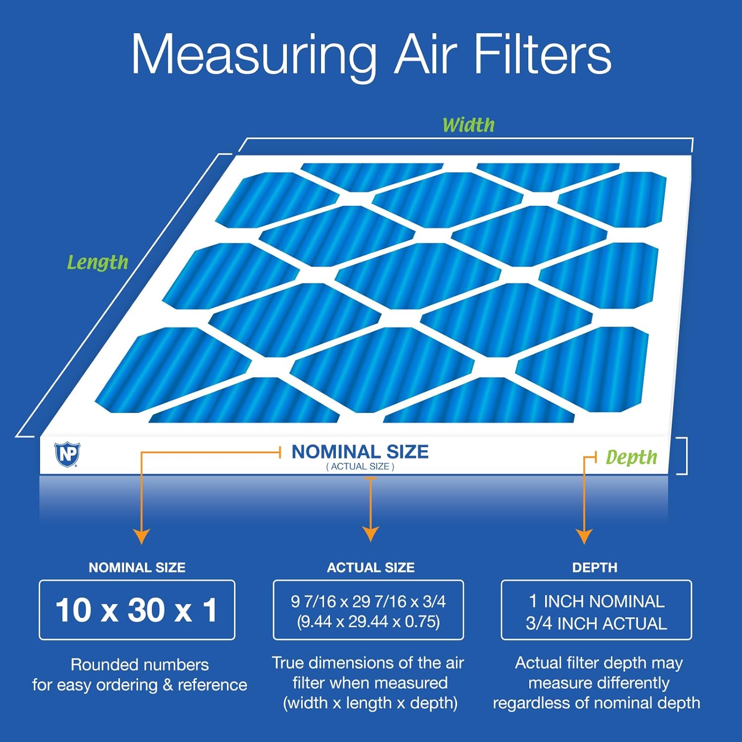 Nordic Pure 10x30x1 (Actual Size: 9 7/16 x 29 7/16 x 3/4) Pleated Air Filters MERV 7 Plus Carbon 4 Pack