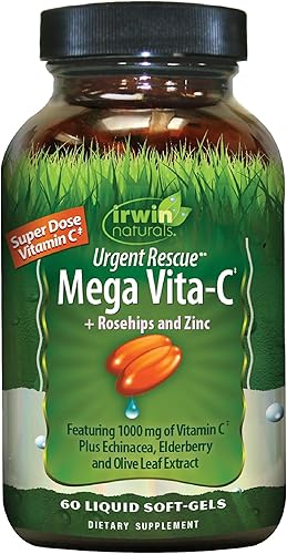 Irwin Naturals Urgent Rescue Mega Vita-C - 60 cápsulas blandas líquidas - 1000 mg de vitamina C - Suplemento de apoyo inmunológico con escaramujos y