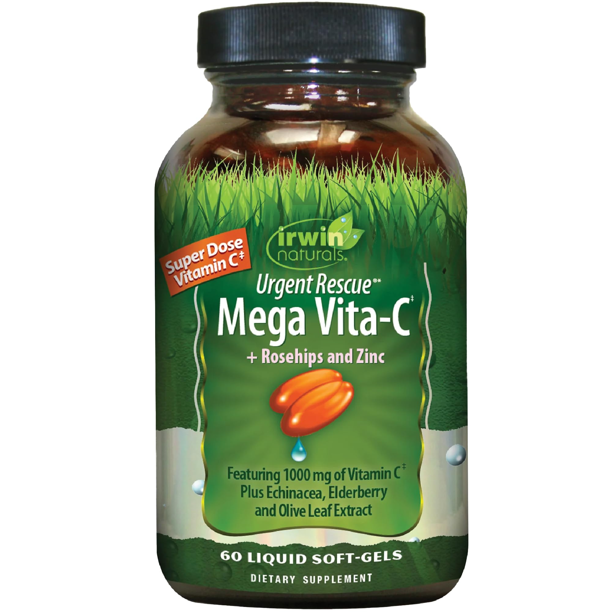 Urgent Rescue Mega Vita-C - 60 Liquid Softgels - 1,000 mg of Vitamin C - Immune Support Supplement with Rosehips and Zinc