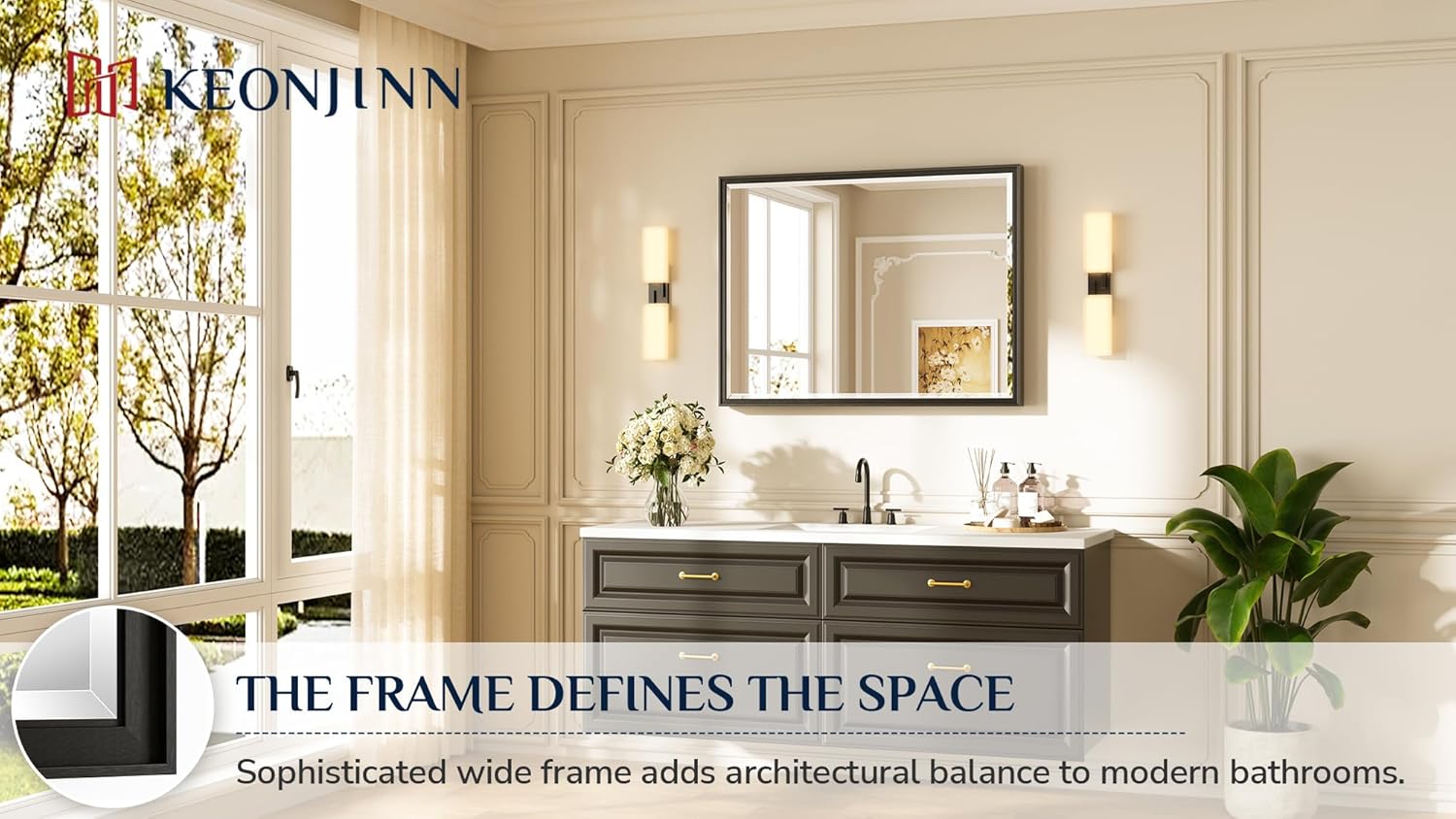 Keonjinn Black Framed Mirror 40" x 30", Black Bathroom Vanity Mirrors with Beveled Edge, Decorative Aluminum Alloy Frame, Shatterproof, Modern Farmhouse Bathroom Wall Mirror(Vertical/Horizontal)