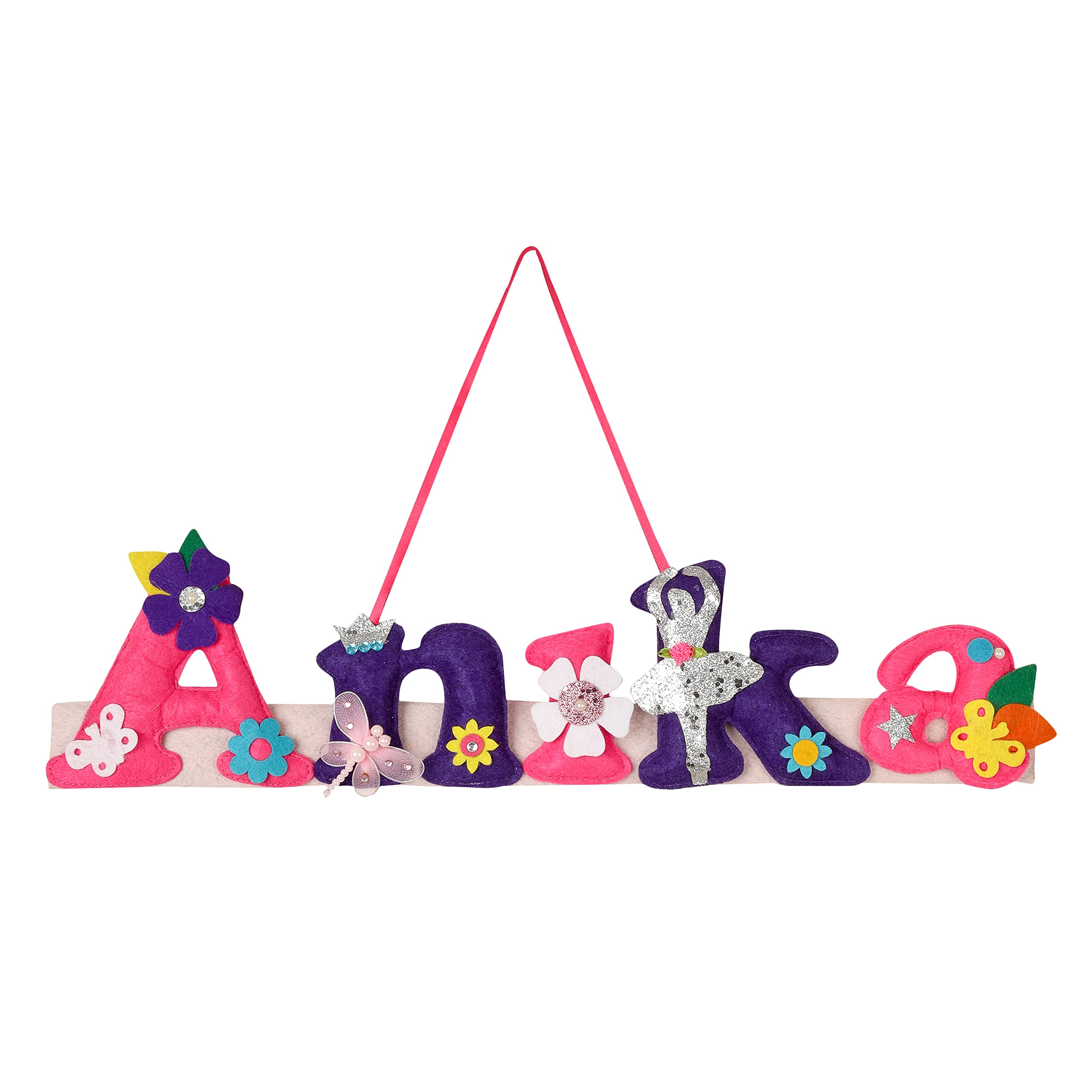 Li'll Pumpkins™ Handmade Ballerina Doll Name Alphabet Personalized Theme Hanging For Kids Décor Wall Plaque And Name Plate (Pack Of 1, 6 Letters, Multicolor)