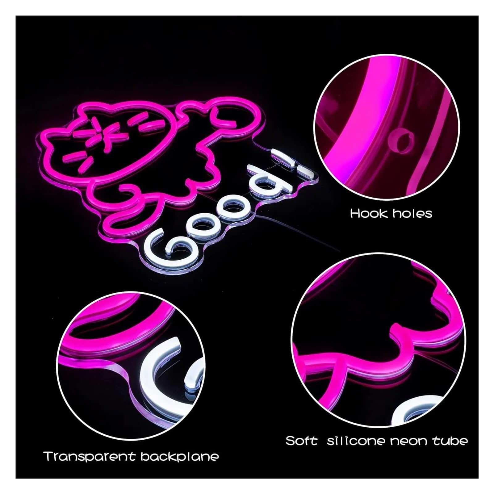 Décor Mural Lumière Enseigne Au Néon Pour Chat Alimentée Par USB Intensité Variable Signe De L'alphabet Good, Pour Chambre À Coucher Maison De Chat Décoration Murale 32cm×34cm