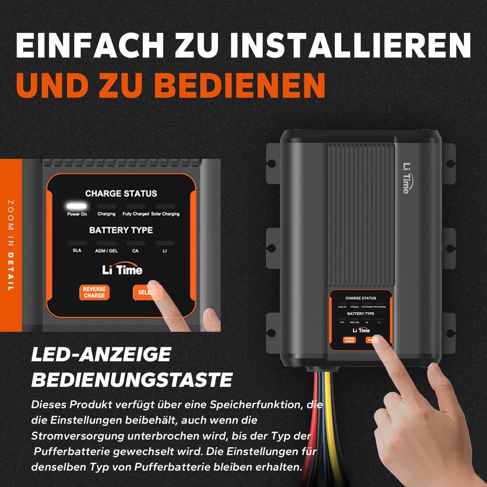 LiTime 12V 40A DC-DC Batterieladegerät MPPT Smart Ladegerät LiFePO4 Lithium-Batterien Schnellladung