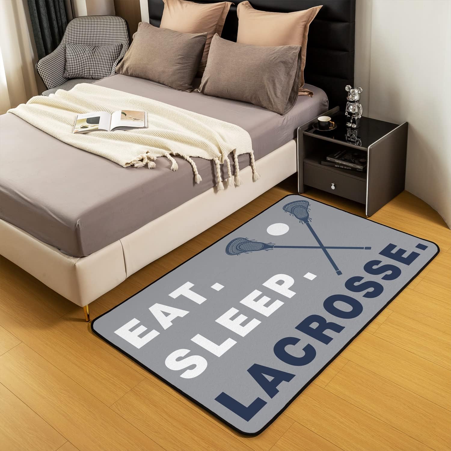 Lacrosse Rugs for Living Room Bedroom Boys Gilrs Ball Sports Theme Living Room Rugs for Bedroom Kids Adults Lacrosse Player Games Decorative Carpet Gray Floor Mat