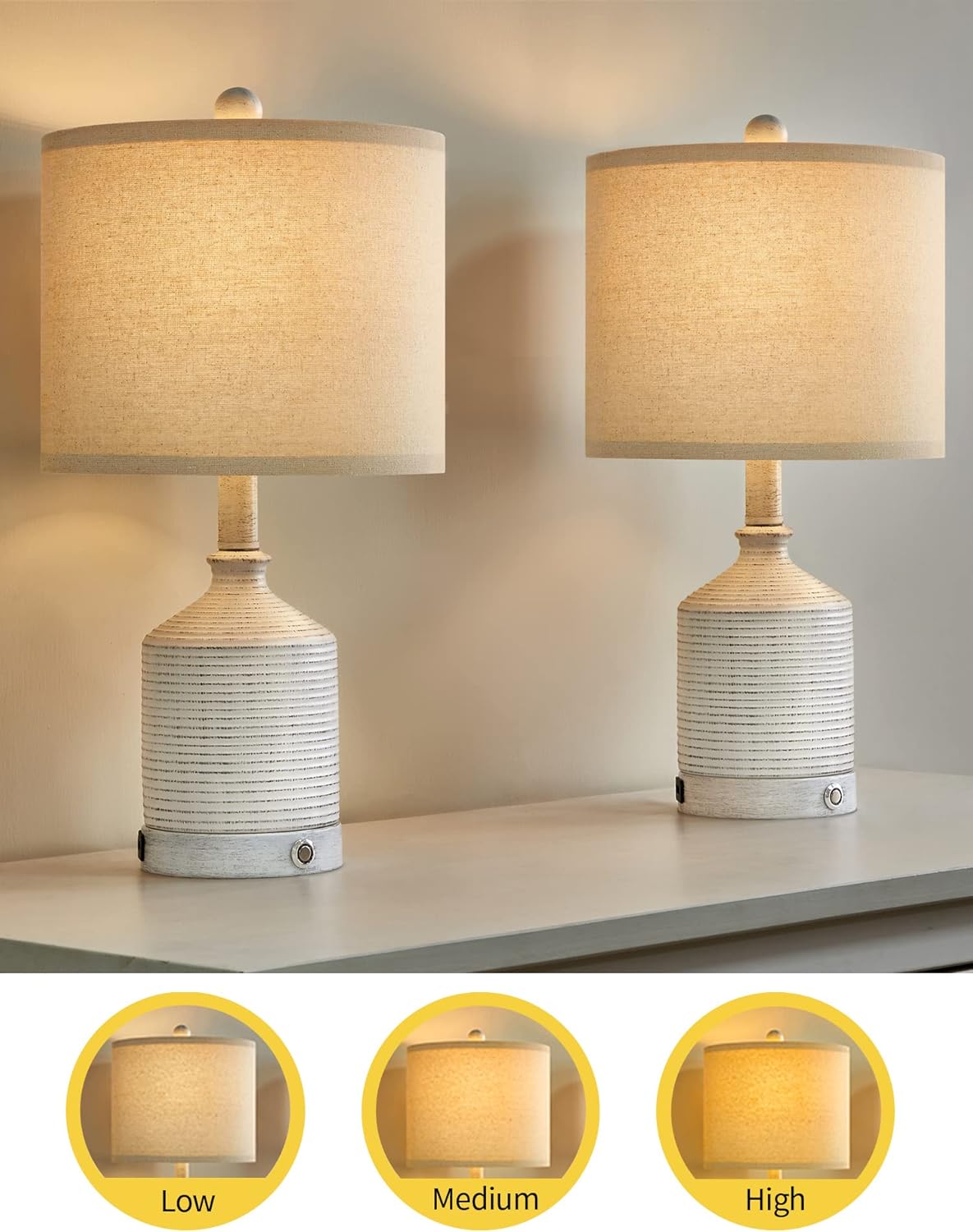 Illustration of 3-way dimming levels: Low, Medium, High
