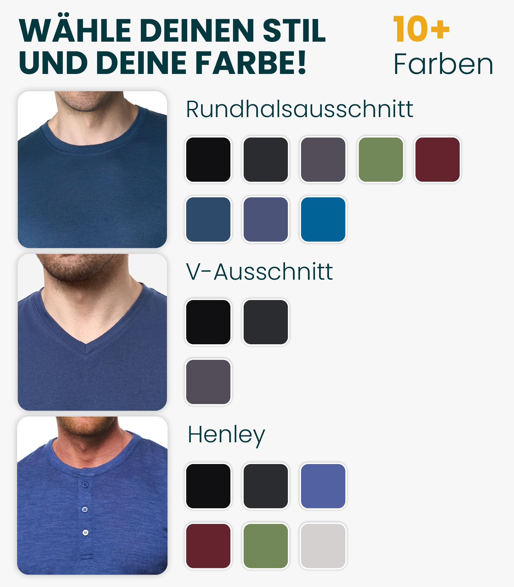 Merino.tech 100% Merino Shirt Herren Langarm - Henley Shirt mit Knopfleiste
