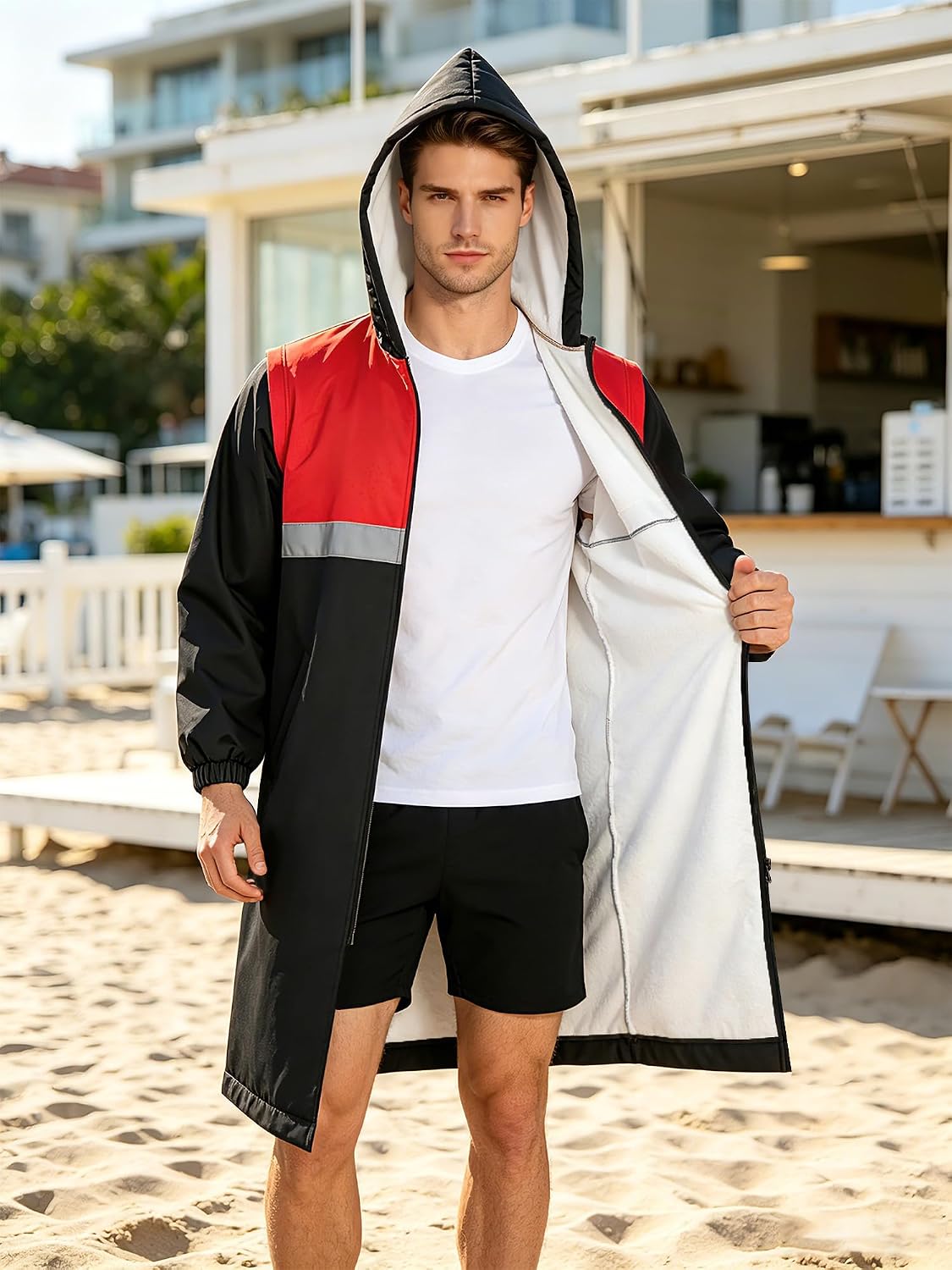 Women Thick Surf Poncho Beach Hooded Jacket Waterproof Swim Parka Changing Robe for Kayaking