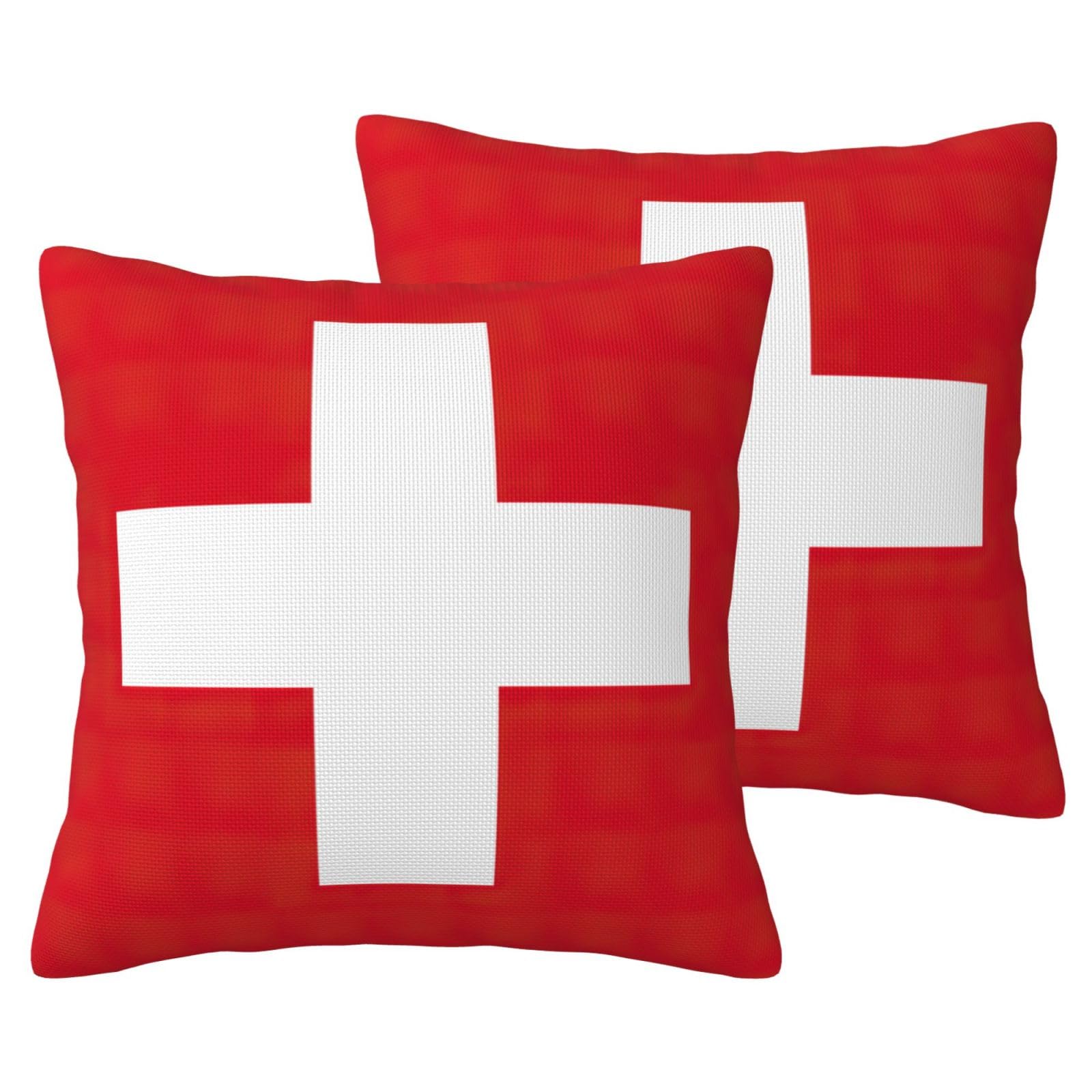 Housses de coussin motif drapeau suisse en lin pour salon, lot de 2 pièces de décoration chic