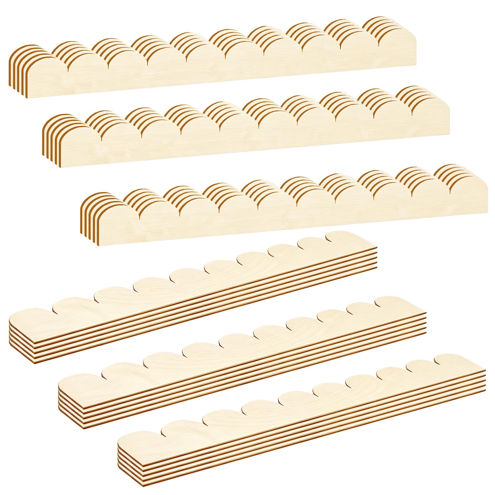 PDKKFF 30 Pack Unfinished Scalloped Wooden Moulding Trim-40x4cm Wood Wave Trim Edge Decorative for Cabinets, Wall, Window, Door, Mirrors & DIY Nursery Decor, Holiday Decor, Christmas Craft (Boxwood)