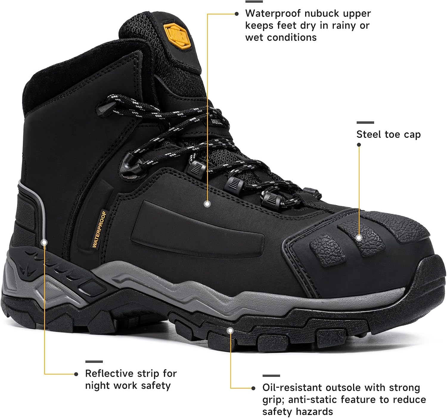LARNMERN Steel Toe Boots for Men Waterproof Work Boots Puncture Proof Steel Toe Shoes Safety Work Construction Shoes
