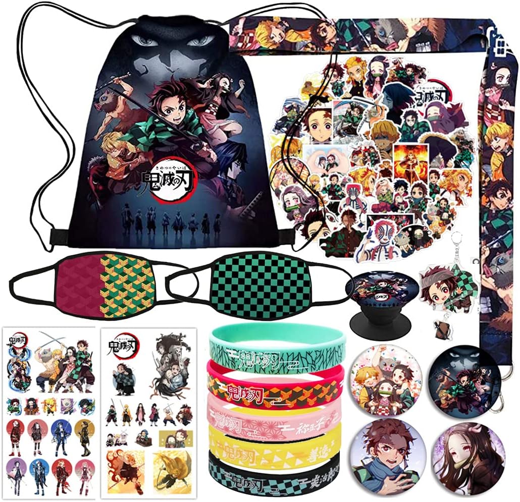 Demon Slayer Merch Gift Set Drawstring Backpack Bag Set for Anime Fans Christmas Halloween Easter Gift, Demon Slayer, One Size