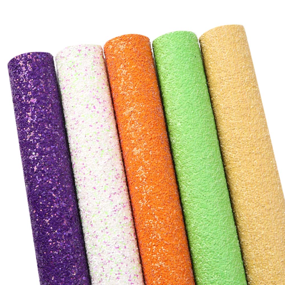 5Pcs 7.9" x 13.4" (20 cm x 34 cm) Bright Color Crude Glitter Faux Leather Sheet Canvas Back Synthetic Leather Sheet for DIY Earrings Bows Making (Assorted)