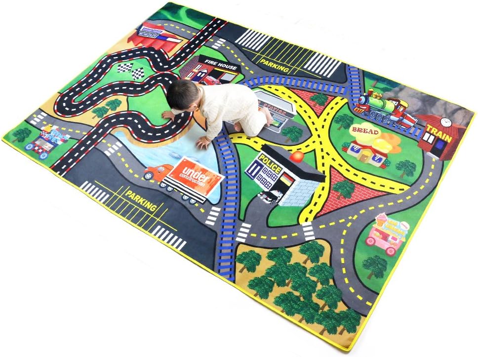 Children Carpet Playmat Rug Pretend-City, 37"x 57" Car Rug Road Carpet for Classroom Playroom Bedroom, Safe and Interesting for Kids Playing with Cars and Toys, Boy and Girl's Gift