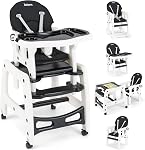 INFANS 5 in 1 Baby High Chair, Convertible Toddler Table Chair Set, Rocking Chair, Multi-Function Seat with Lockable Universal Wheels, Adjustable Seat Back, Removable Trays (Pink)