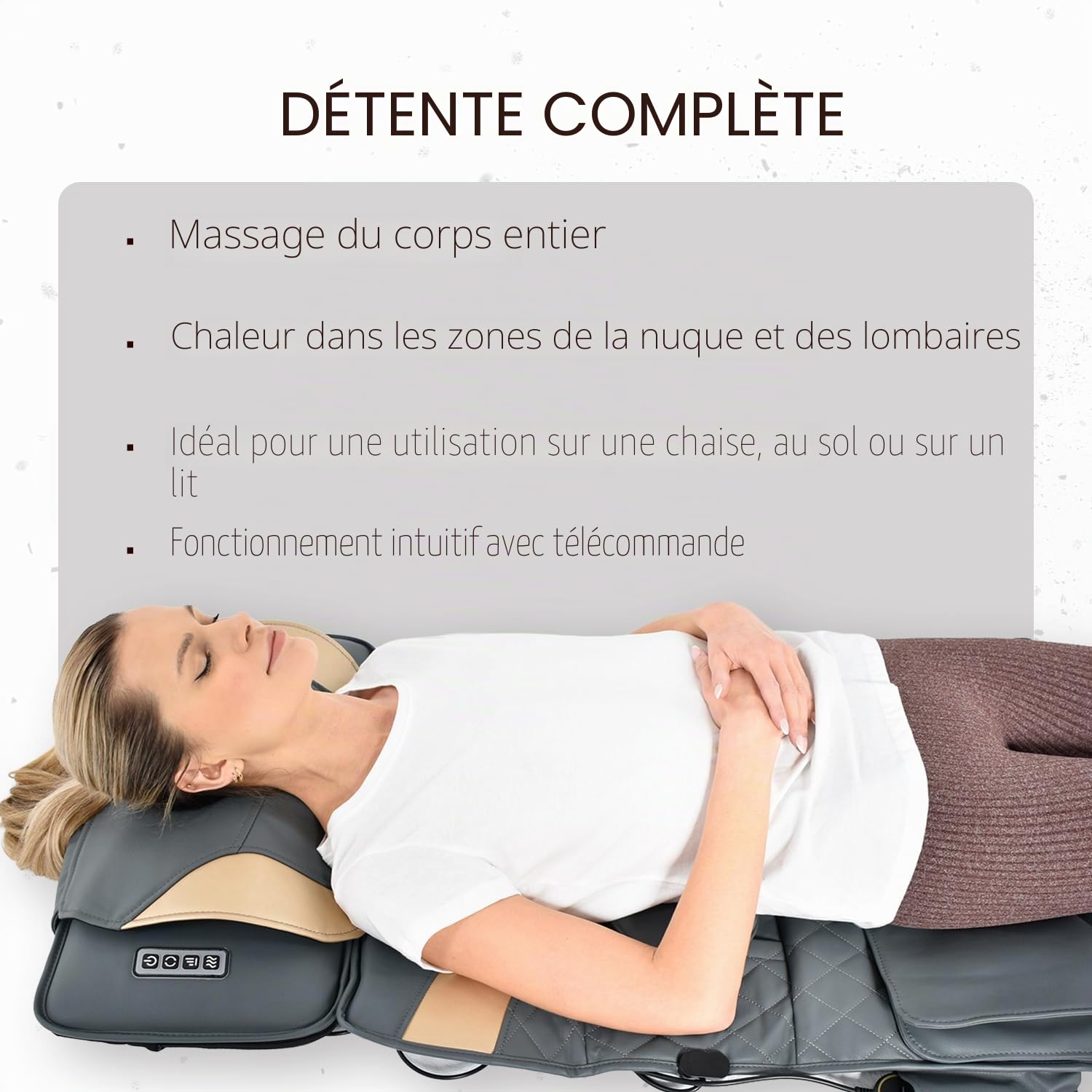 Tapis de massage corps entier avec fonction chauffante – Masseur dorsal en simili cuir, massage des pieds avec télécommande pour canapé, fauteuil, sol ou lit, Marron, 170x50 cm