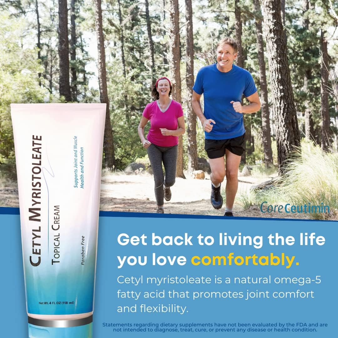 Cetyl Myristoleate Topical Cream Omega 5 Fatty Acid - Helps Reduce Joint and Muscle Discomfort - Includes Arnica, Glucosamine, Aloe,Jojoba, Sunflower & Sesame Seed Oil - 4oz. by Coreceutimin
