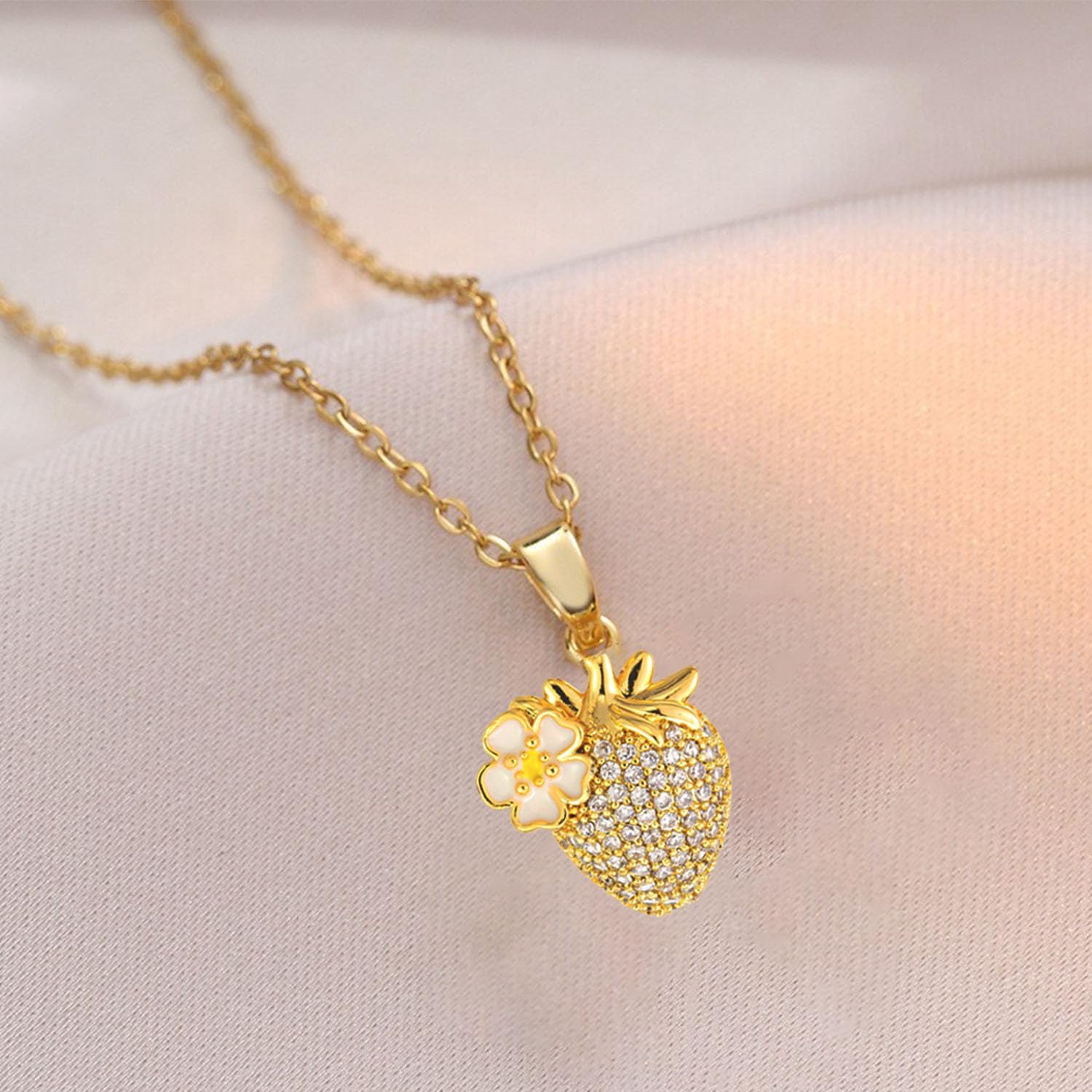 Sweet Strawberry Necklace for Women Gold Strawberry Pendant Necklace Rhinestone Bow and Fruit Necklace for Women Sparkling Jewelry - Image 6