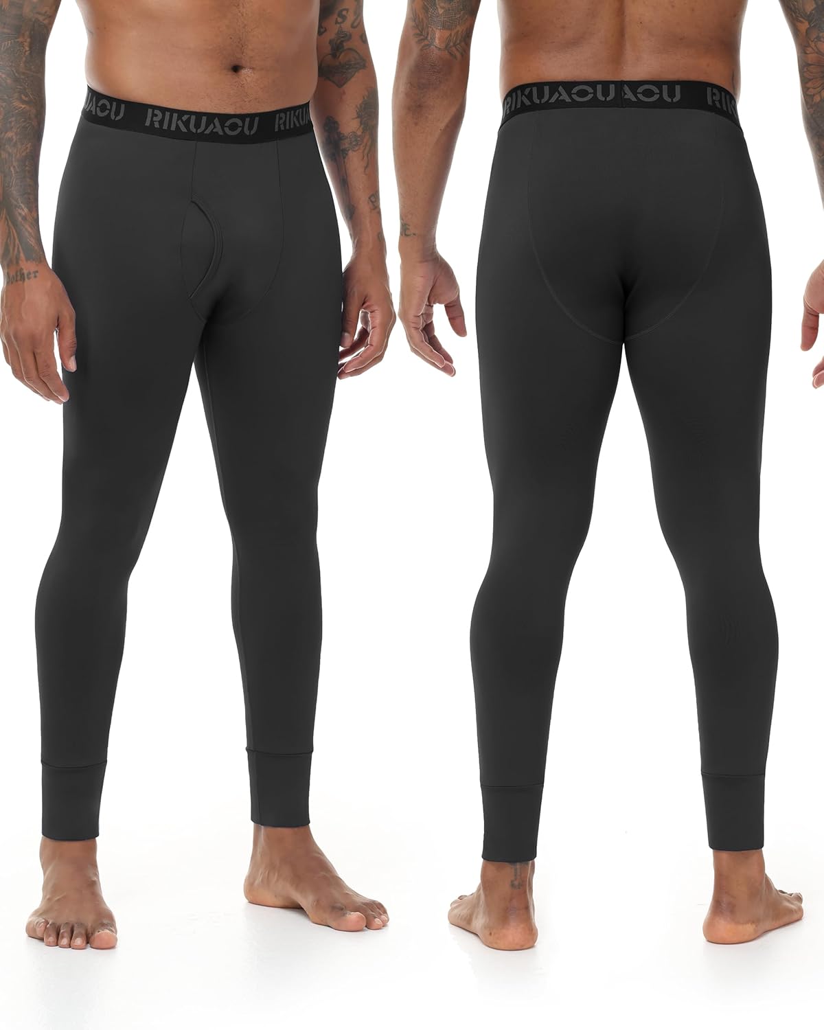 Men's Thermal Underwear Bottoms, Fleece Lined Long Johns Pants with Fly, Athletic Base Layer Leggings Cold Weather - Image 2