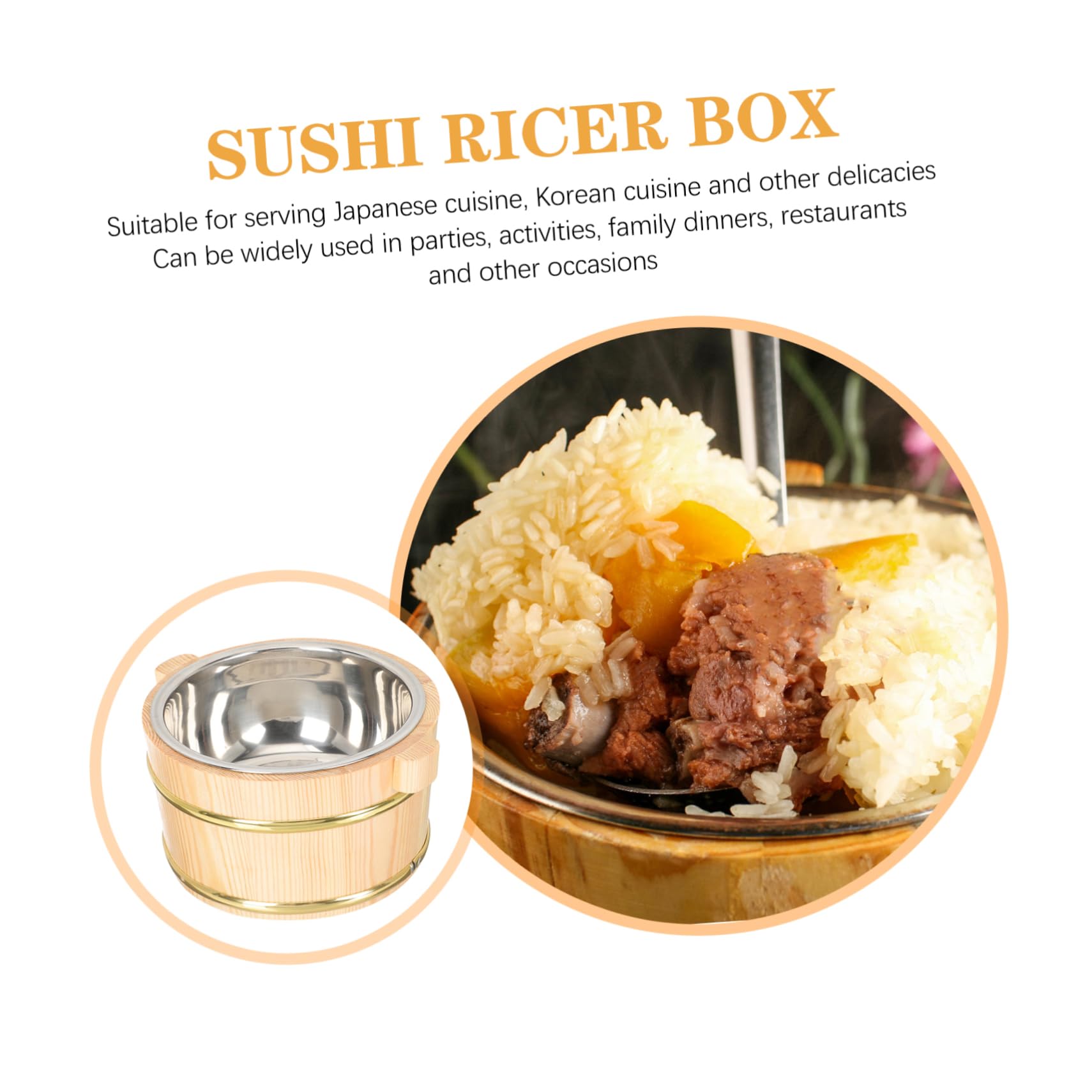 Contenitore per Alimenti in Legno Multiuso per Cucina Grande Capacità, Secchio Compatto per Riso e Sushi, Realizzato in Legno e Acciaio Inossidabile, per Uso Domestico