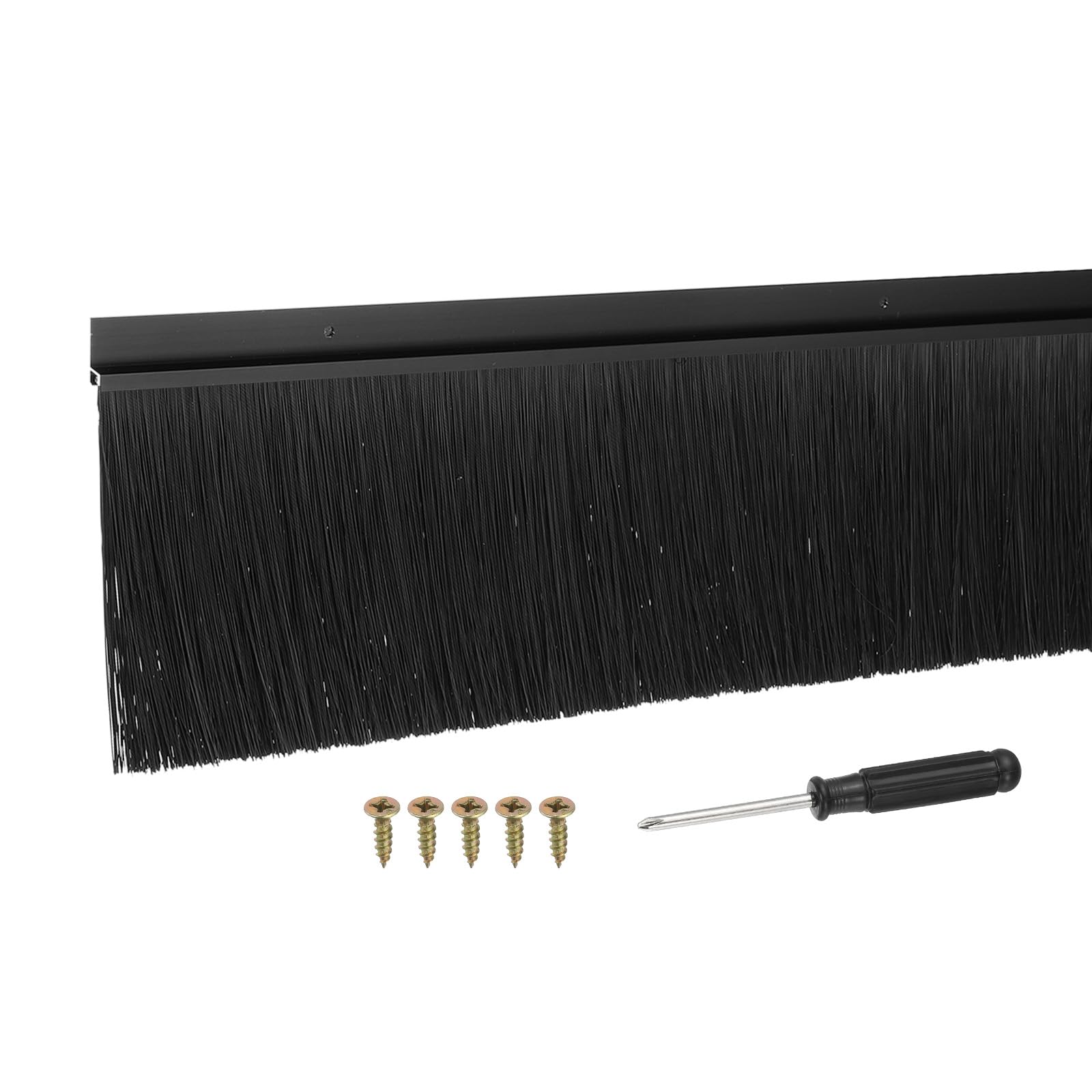 YELARXI Door Sweep Aluminum Alloy Brush Sweeps, 4.7 Inch Black PP Brush 39"L x 5.7"W Fit for Gaps of Door Bottom - H-Shape Holder (Black)