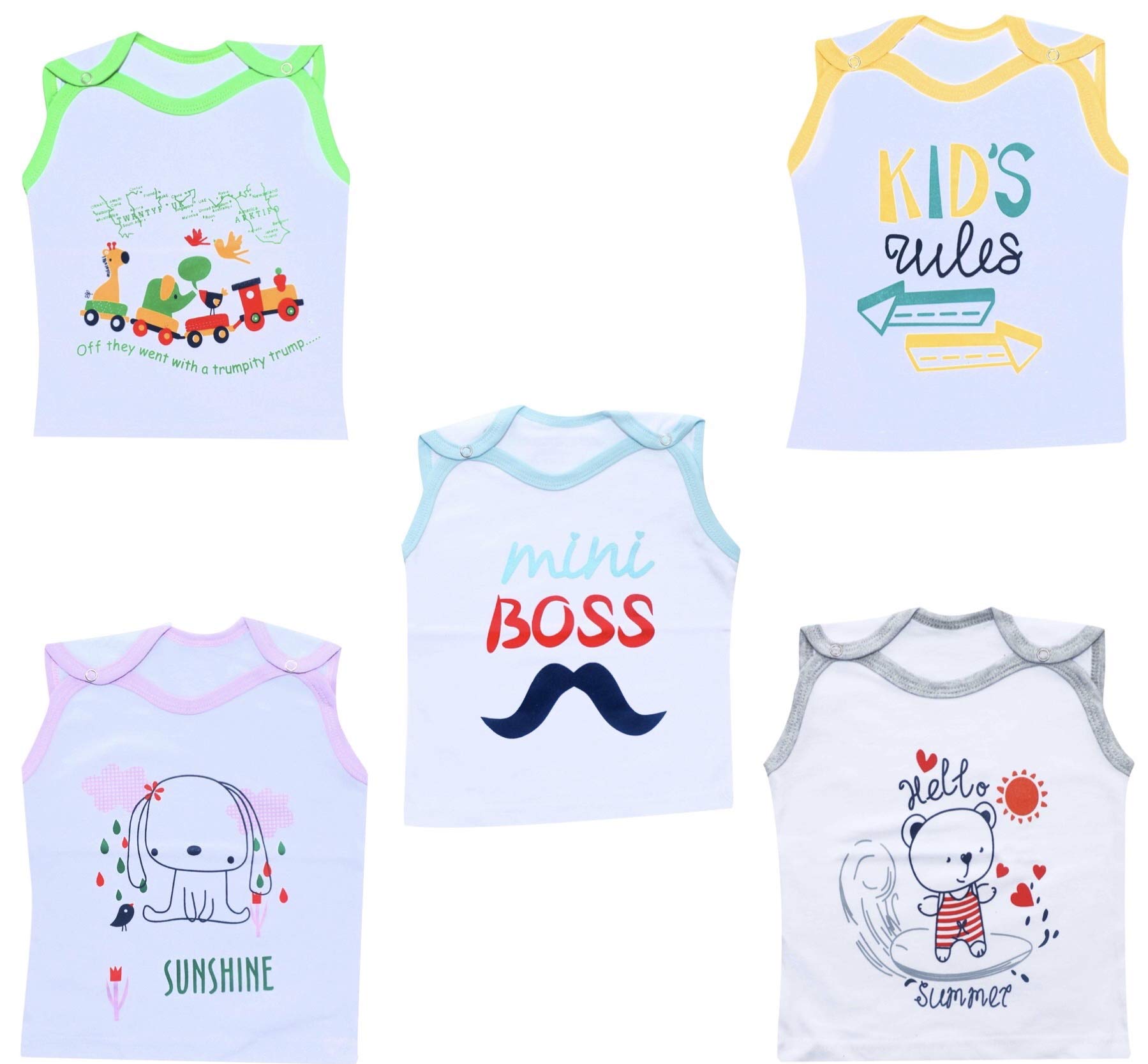 Fareto Baby Boy's & Baby Girl's Cut Sleeves | Touch Button | T-Shirts(Pack of 5)