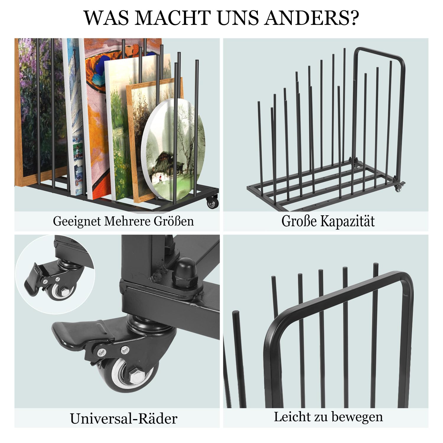 uyoyous Mobile Kunst-Trockengestell 80×83×45cm Trockengestell für Kunst Einstellbares Intervall Kunst Trocknen Rack mit Rollen Bremse für Kunst Leinwänden, Kunstwerken, Drucken
