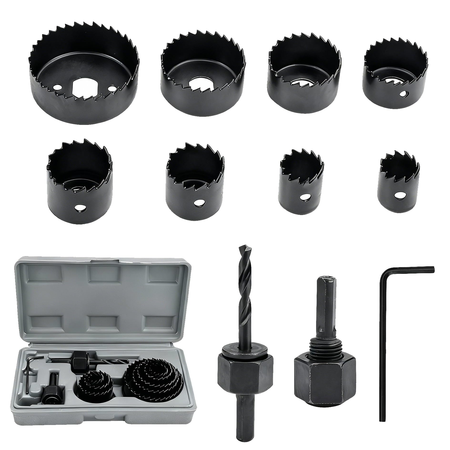 11 Piezas Sierras de Agujero en Acero al Carbono, 19-64 MM Serras Perfuradoras Acero al Carbono, Serras para Madera, Plástico y PVC con Estuche de Almacenamiento Portátil