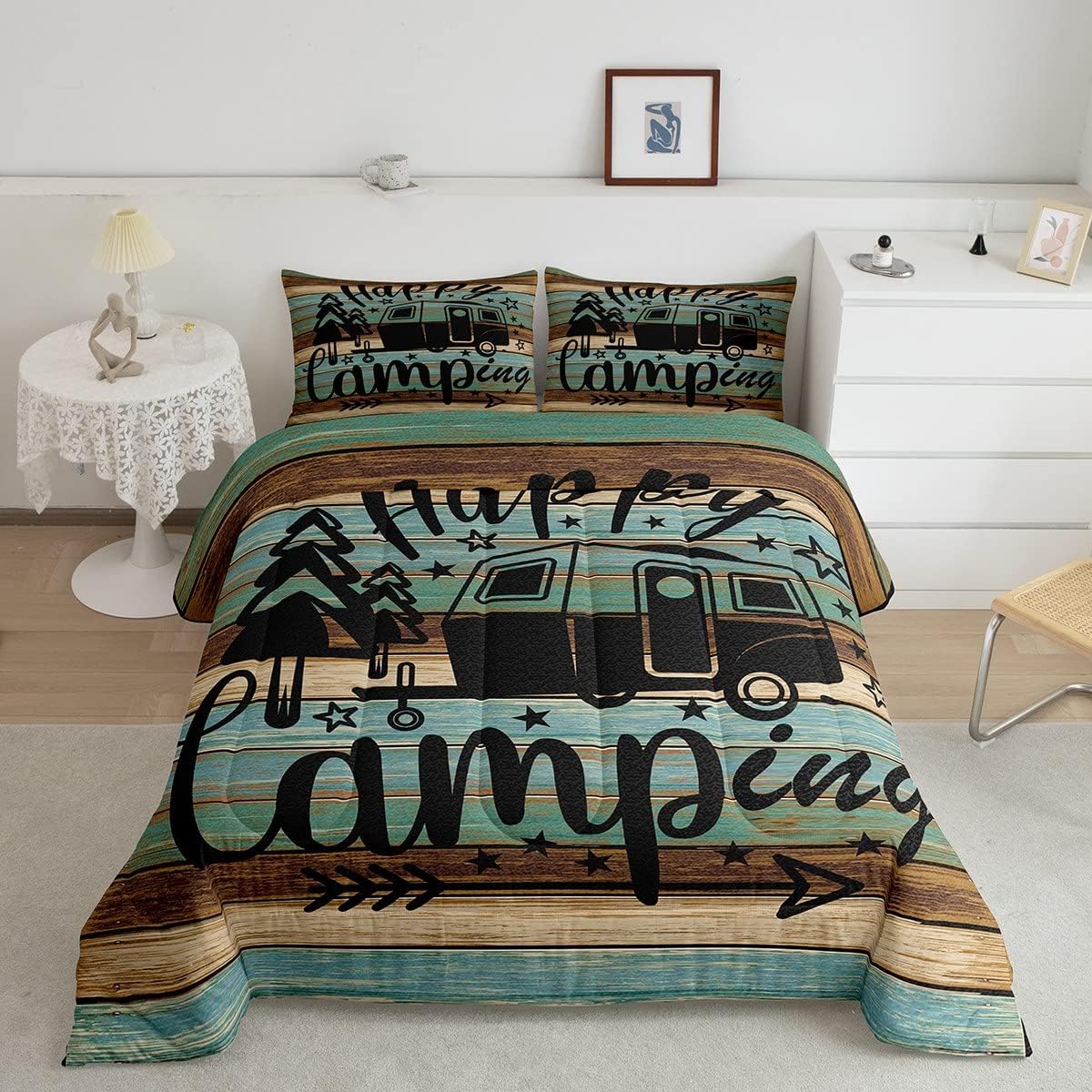 Rustic Farmhouse Style Comforter Set,Camping Travel Car
