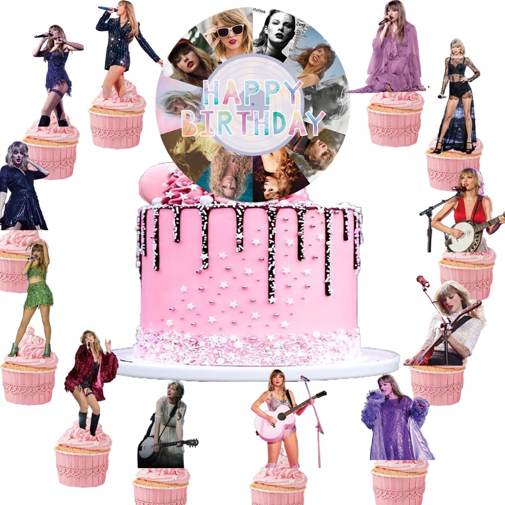 Taylor Merch Cake Topper Set, Taylor Birthday Decoration, Music Party Supplies 25pcs Cake Topper Party Supplies Taylor Cupcake Topper Party Decoration Sets