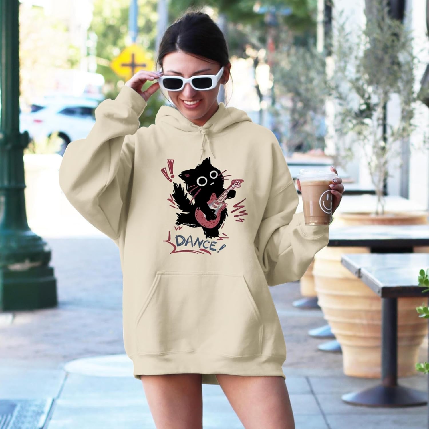 Cat Hoodie for Women Y2k Emo Grunge Goth Hoodies Vintage Graphic Sweatshirts Cute Kawaii Sweatshirt Harajuku Pullover - Image 3