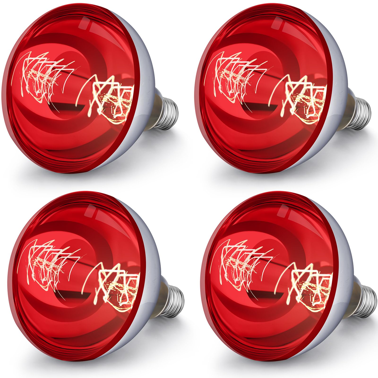 VIHOSE 4 Pack Heat Lamp Bulbs 250 Watt, R40 E26, Red