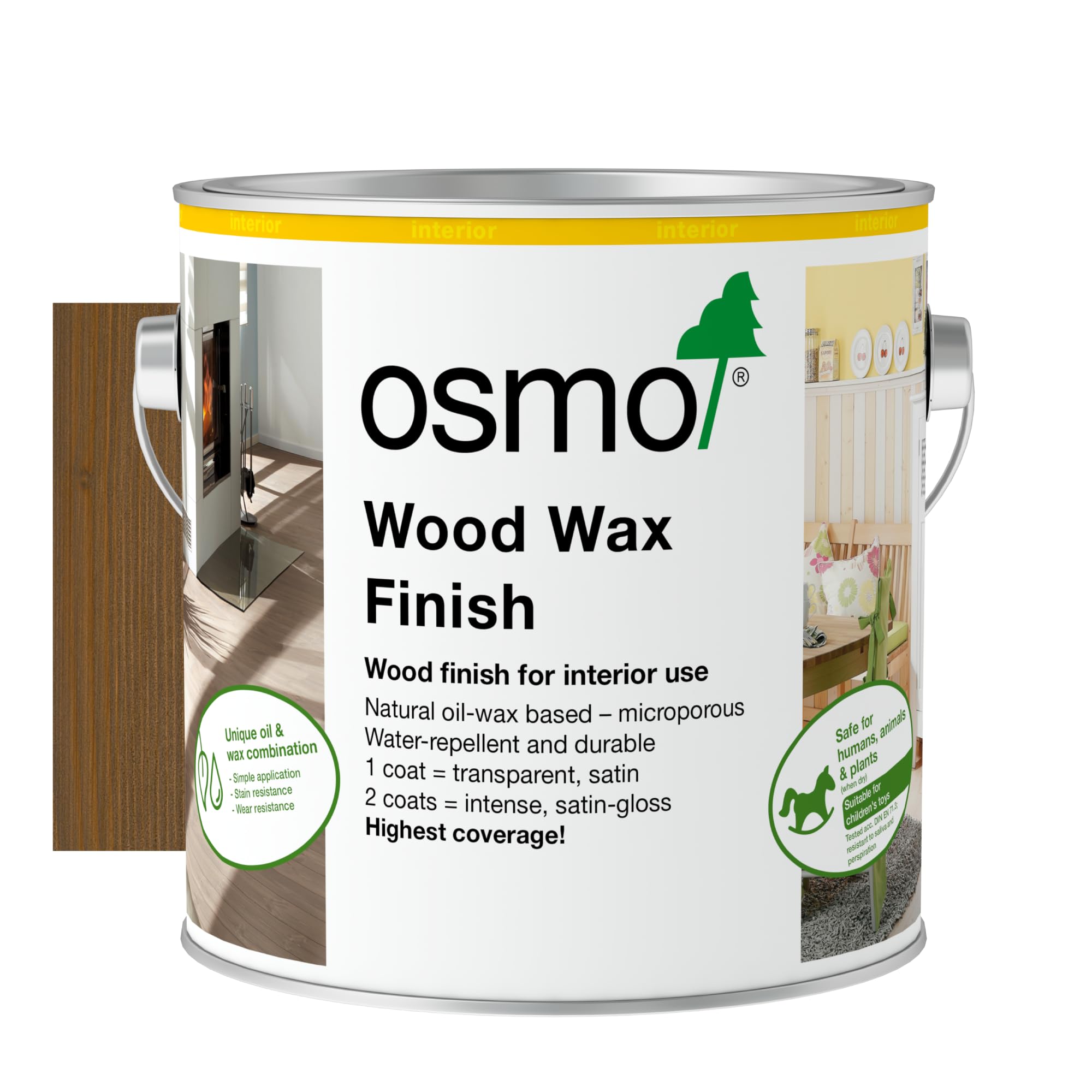 Osmo Wood Wax Finish 3168, Oak Antique Satin Finish, 2.5L - Durable Furniture Wax for Wooden Furniture, Water-Resistant Floor Wax, Wood Treatments - Ideal for Oak, Pine & More