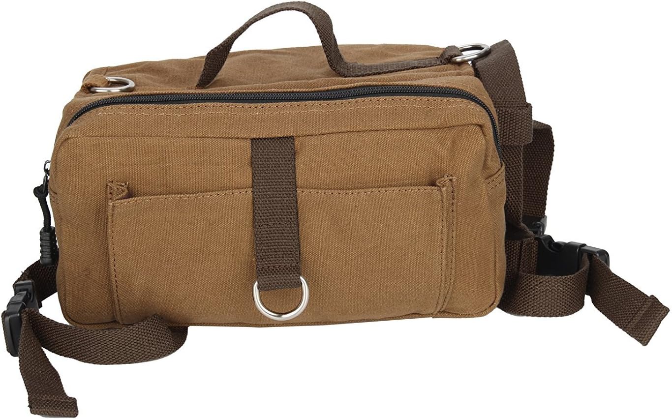 SinoWare Canvas Dog Backpack Rucksack Saddlebags for Medium & Large Dog Light Coffee